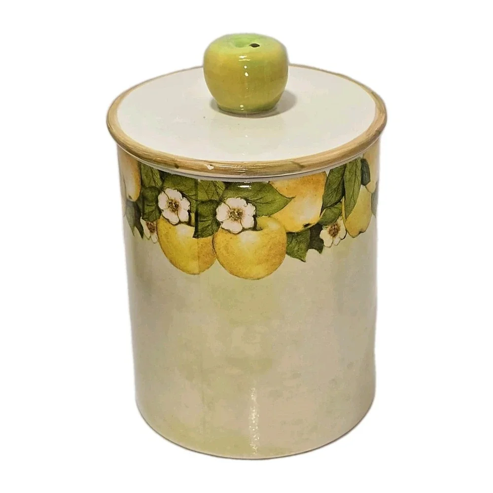 🍏 Cracker Barrel Golden Delicious Apple Canister w‎ Lid EUC 🍏